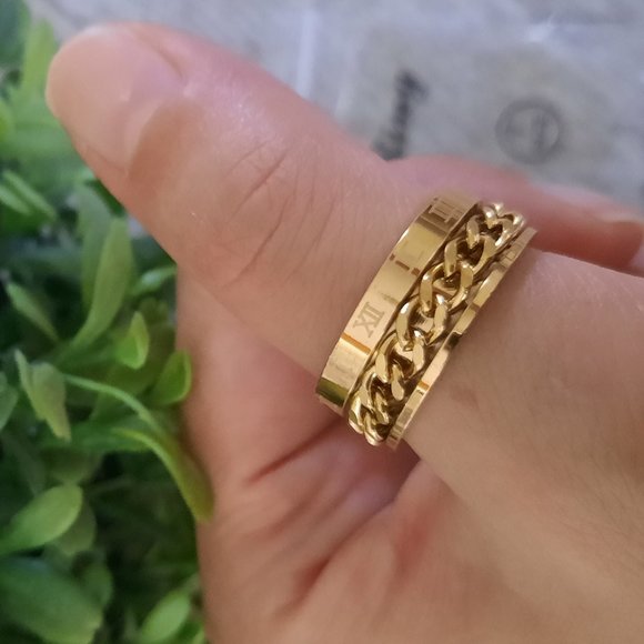 Men's Gold-Plated, Wide Band Spinner Ring with Roman Numerals NWT! - Size 7 - Picture 4 of 15